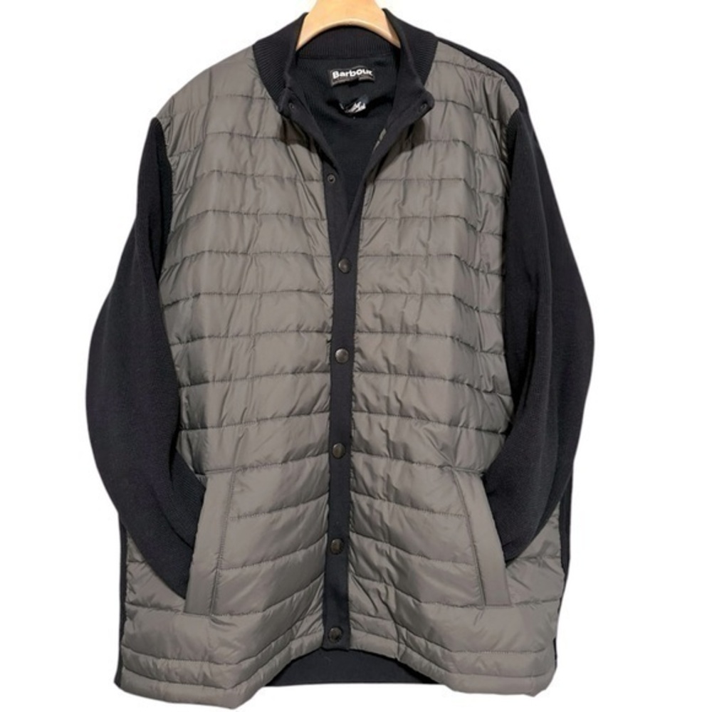 Barbour Men’s Size XXL Gray Black Mixed Media Puffer Sweater Snap Front Jacket